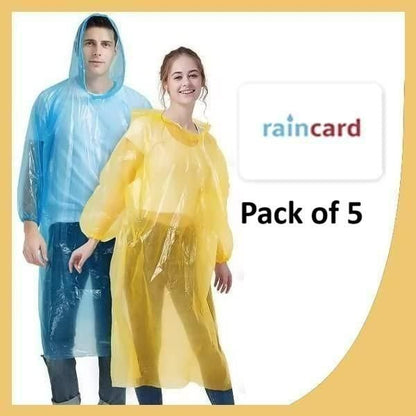 FULLY Reusable Wallet Rain Card Rain Coat for Adults (Set of 5) Multicolour